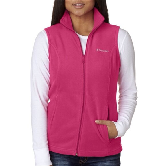 Columbia Benton Springs Fleece Full Zip Vest Outdoor Hike Pink Women's Size M - Picture 1 of 9